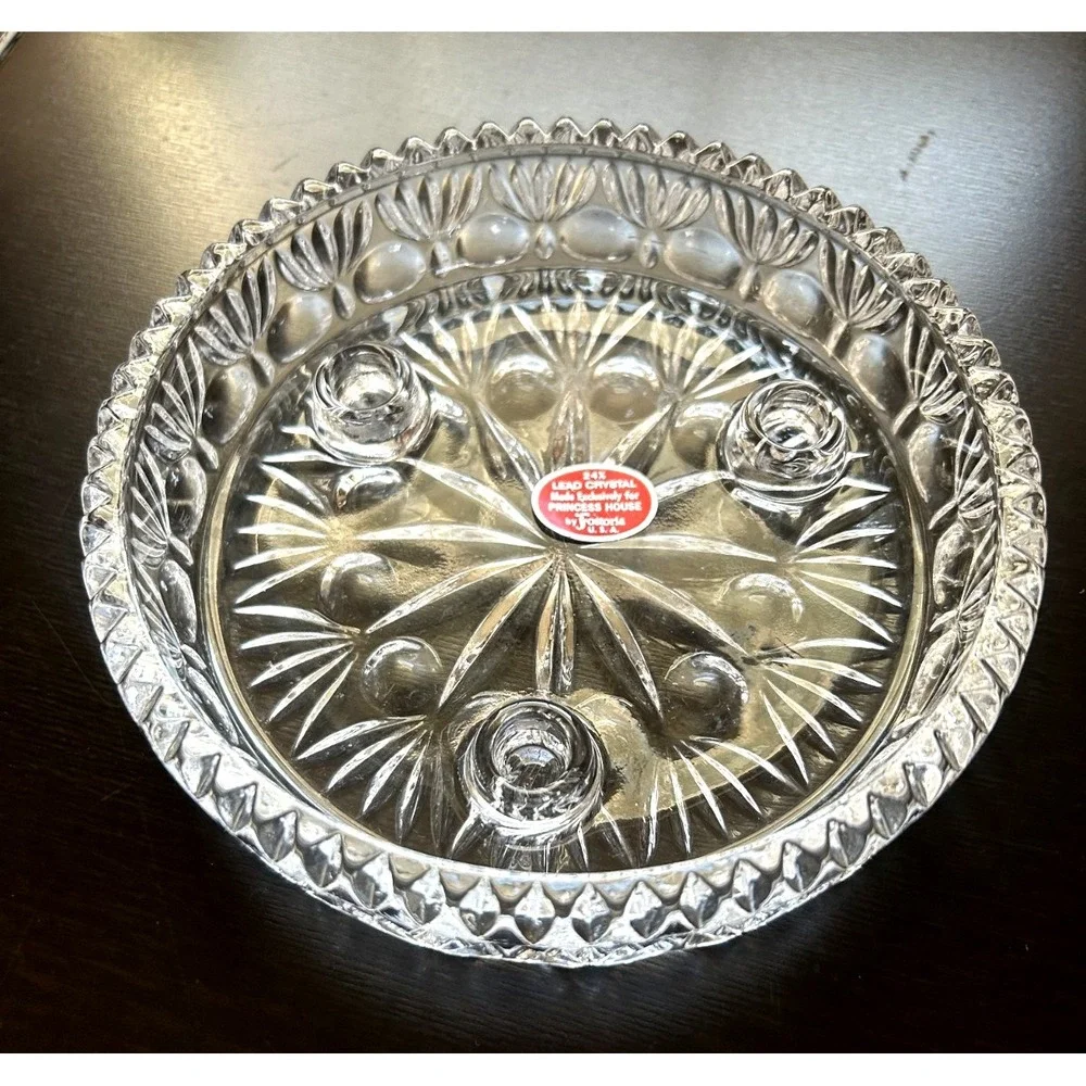 Vintage Princess House Fostoria 3 Taper Lead Crystal Candle Holder Original Box